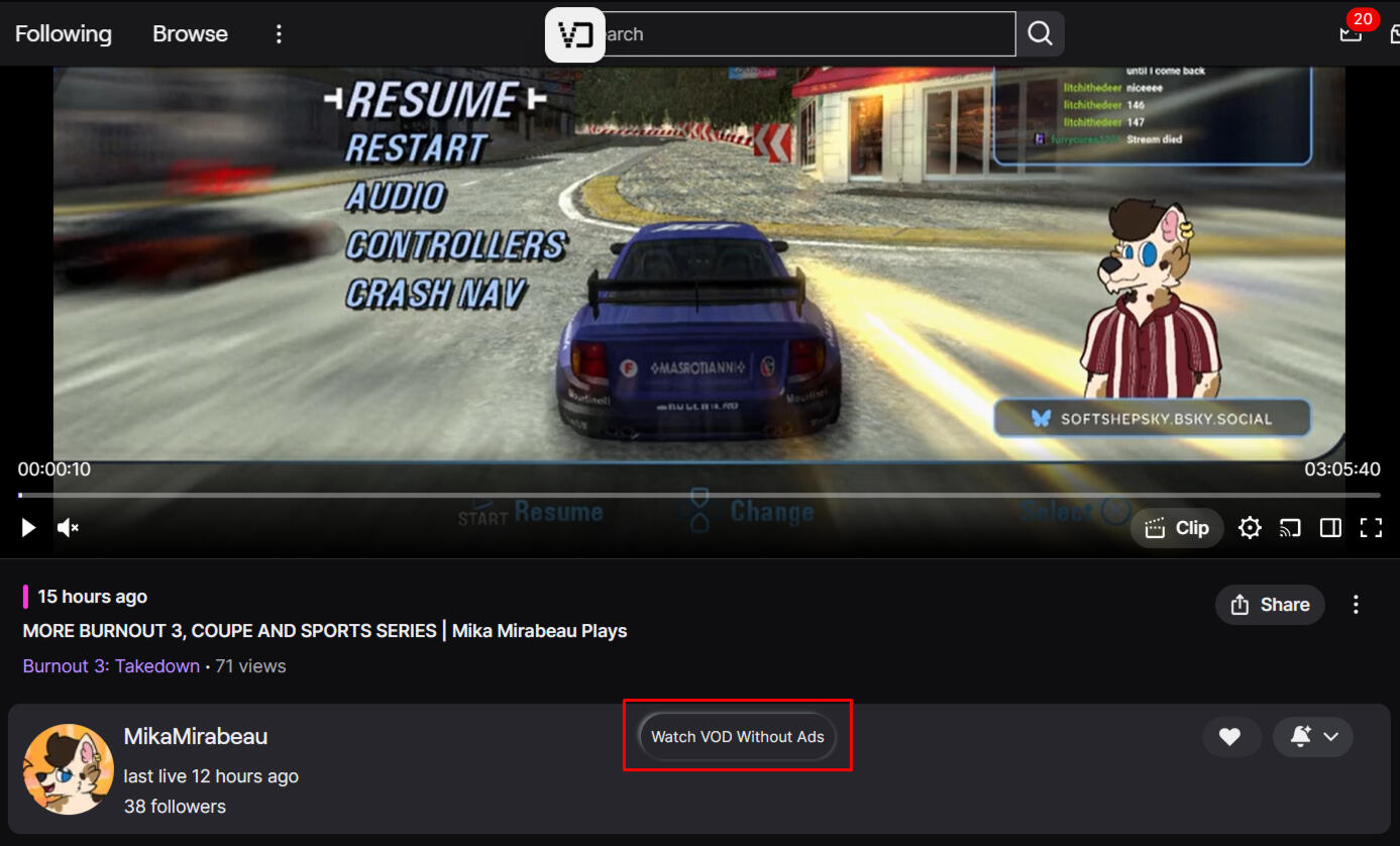 Watch VOD Without Ads Button